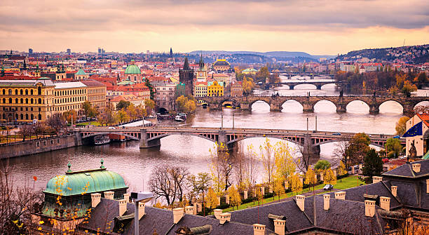 istock Prague bridge panorama in sunset light, Czech Republic 519187054