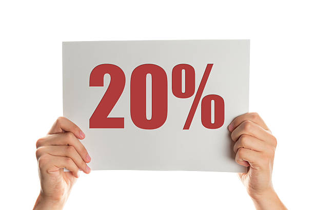 istock Hand holding a banner with the words 20 percent 519188780