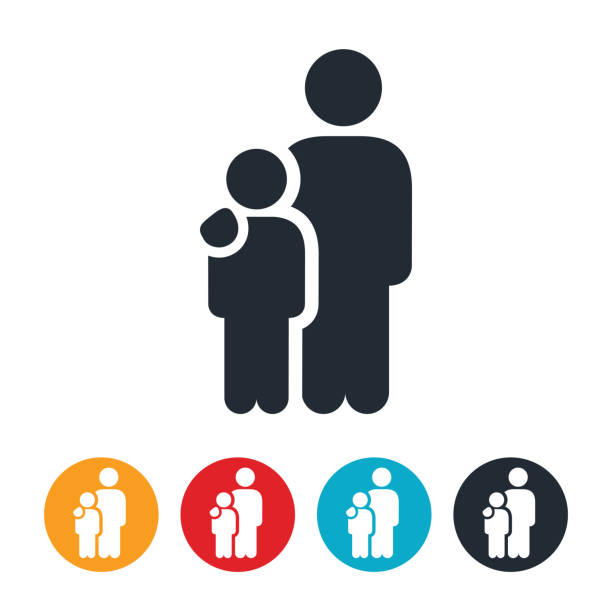 Single Father Icon An icon of a single father with his son. The icon shows the father standing next to his child with his arm around his shoulder. The icon symbolizes single parenting. son stock illustrations