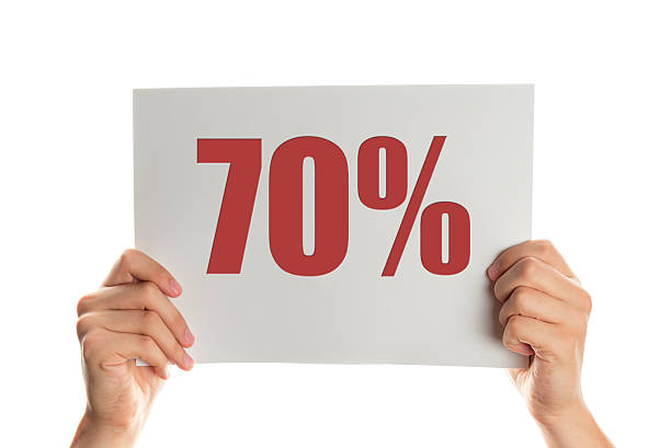 istock Hand holding a banner with the words 70 percent 519189576