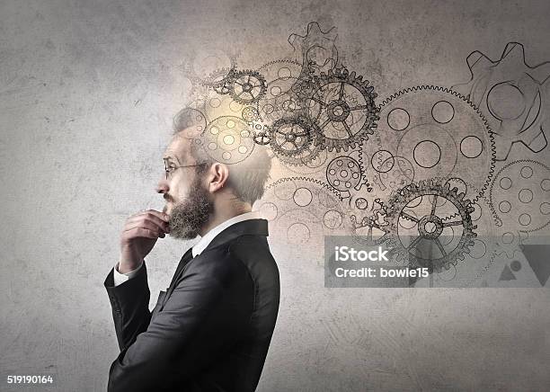 Man Followed By Ideas Stock Photo - Download Image Now - Individuality, Contemplation, Men