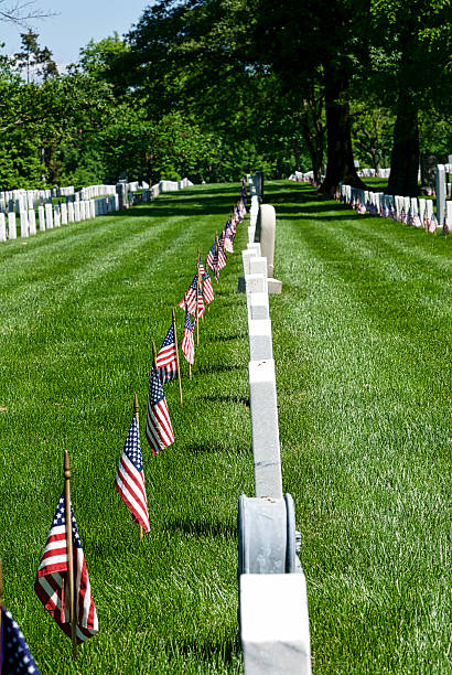 ふさぎこむ列の 墓石 アーリントン国立墓地 - arlington national cemetery virginia cemetery american flag ストックフォトと画像