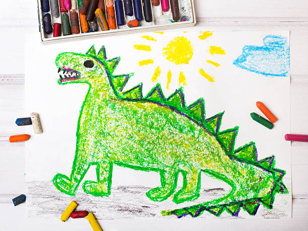 colorful  drawing: green dragon colorful  drawing: green dragon dinosaur drawing stock pictures, royalty-free photos & images