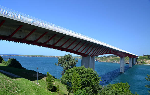 View of Ribadeo bridge, over the river Eo, joins Asturias and Galicia