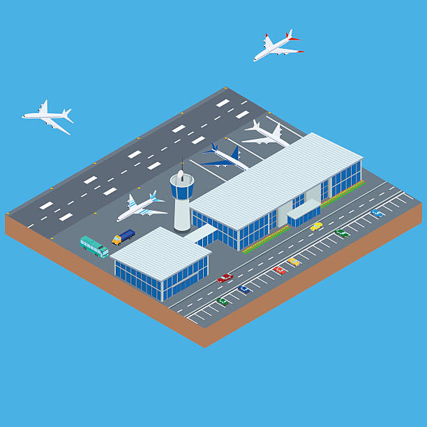 ilustrações de stock, clip art, desenhos animados e ícones de prédio do aeroporto - vector isometric airplane bus