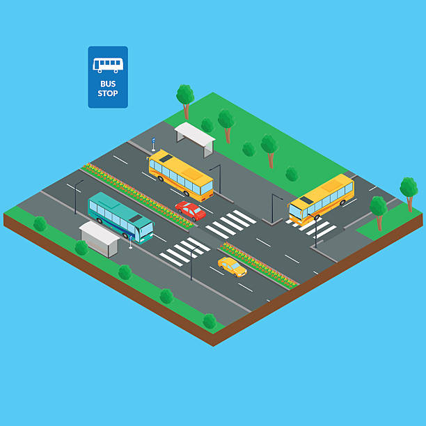 illustrations, cliparts, dessins animés et icônes de arrêt de bus et de la route - isometric car vector land vehicle