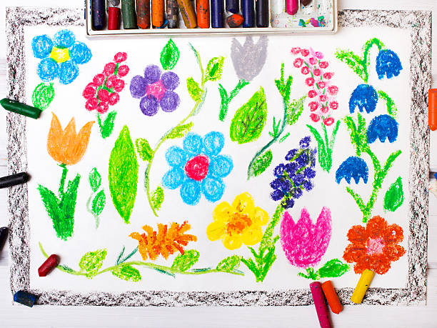 istock colorful  drawing: miscellaneous types of flowers 519192780