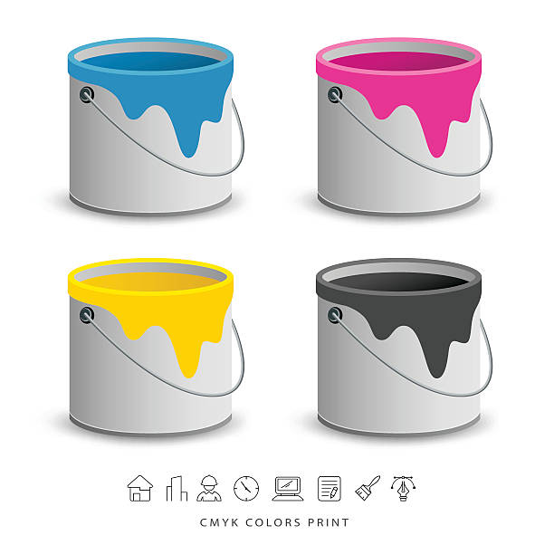 페인트 색상화 캔 비즈니스 아이콘 컨셉입니다 - paint can stock illustrations