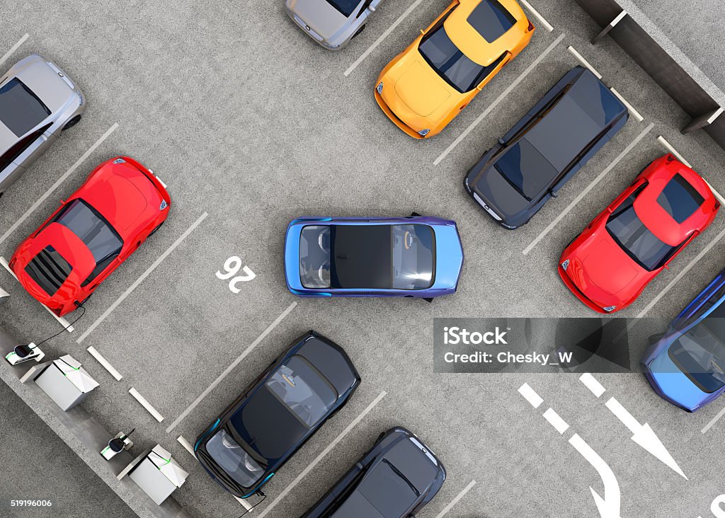 Vista aérea de aparcamiento de lote - Foto de stock de Aparcamiento libre de derechos