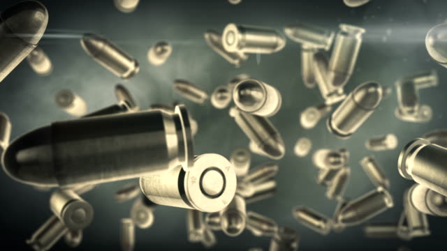 Bullets Falling. High quality animation of bullets falling. Animation in super slow motion