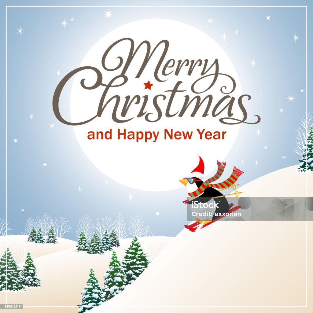 Christmas Penguin Background A penguin skiing down a mountain. Alpine Skiing stock vector