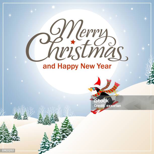 Christmas Penguin Background Stock Illustration - Download Image Now - Alpine Skiing, Animal, Beauty In Nature