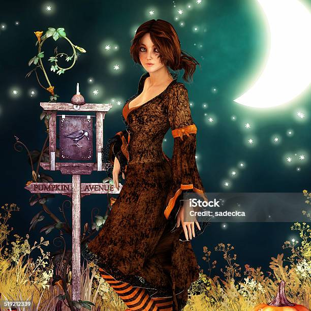 Brunette Girl On Halloween Night Stock Photo - Download Image Now - Adult, Avenue, Beautiful People