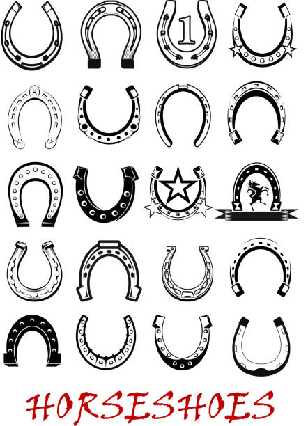 Isolated horseshoe symbols set Metal mascot luck horseshoe symbols set, isolated on white background . Suitable for sport and lucky concept design horseshoe horse luck good luck charm stock illustrations