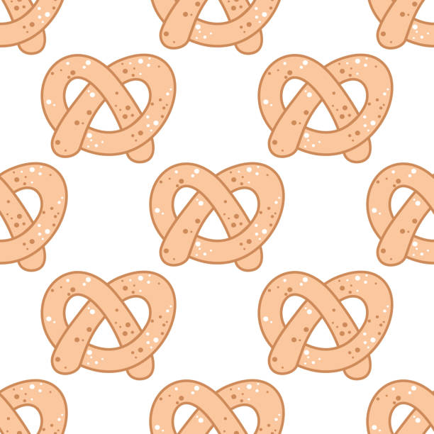 illustrations, cliparts, dessins animés et icônes de motif de fond sans couture de délicieuses bretzel - pretzel isolated bread white background