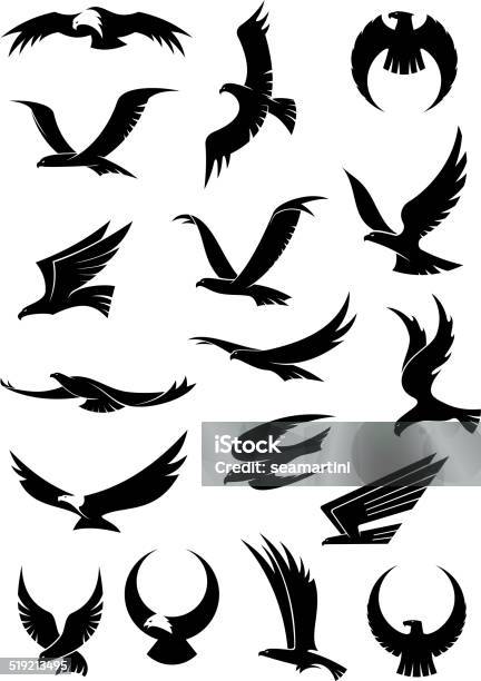 Flying Eagle Falcon And Hawk Vector Icons Stock Illustration - Download Image Now - Falcon - Bird, Flying, Abstract