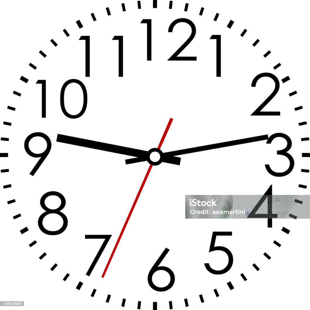 Round clock face with Arabic numerals Round clock face with Arabic numerals and hour, minute and second hands in a black and white Accuracy stock vector