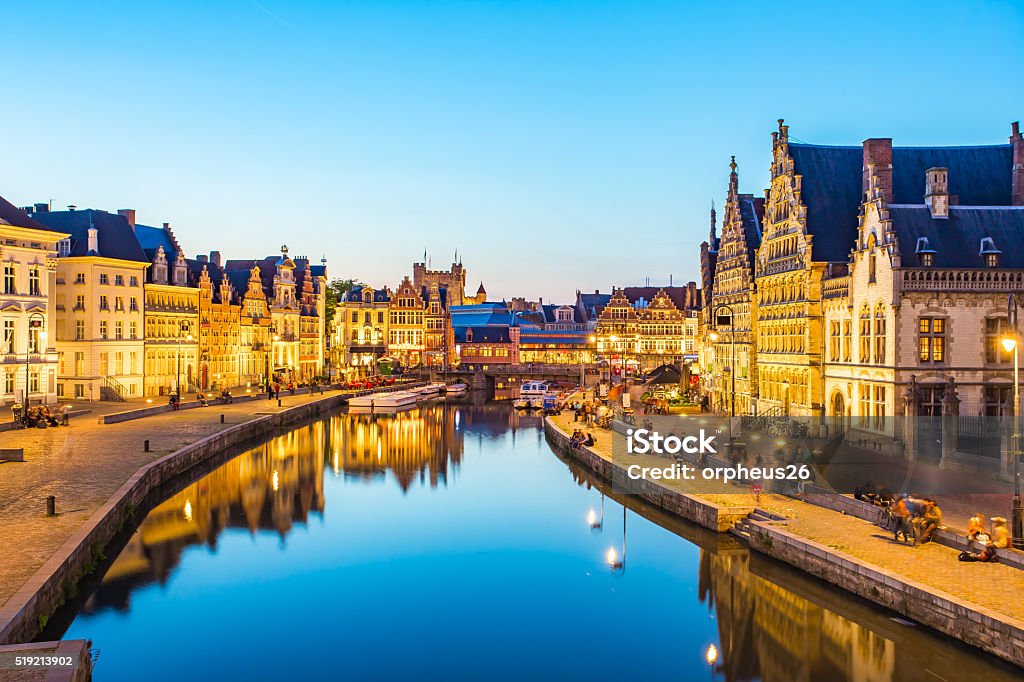 Panorama view of Ghent canal in Belgium Panorama view of Ghent canal in Belgium. Belgium Stock Photo