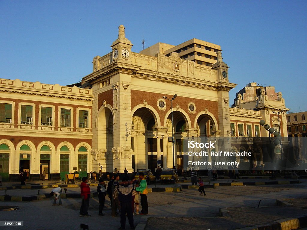 Egypt, Alexandria - The main (Misr) station... Alexandria, Egypt - March 13, 2003 : Front of the central  train station (Misr Station) built in Ottoman Empire architecture. From there people can travel to all over Egypt..... Egypt Stock Photo