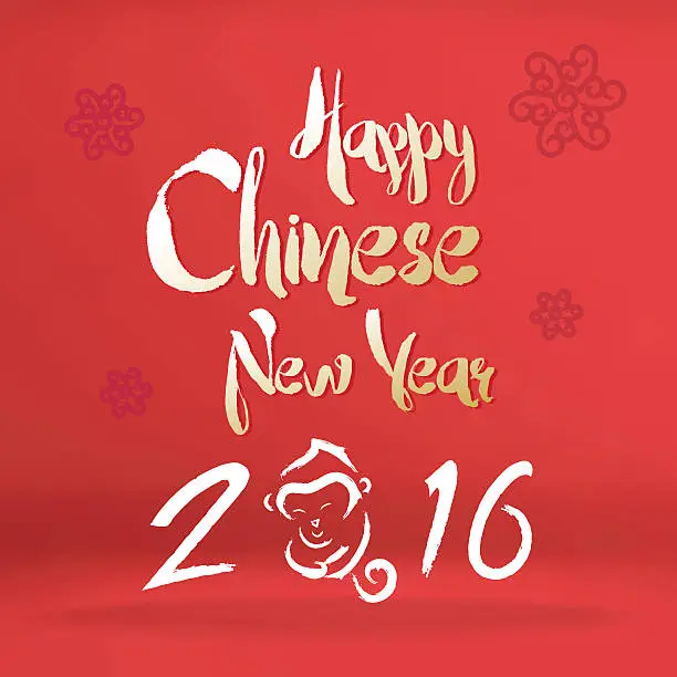 Vector illustration of Happy Chinese new year 2016 with monkey doodle on red