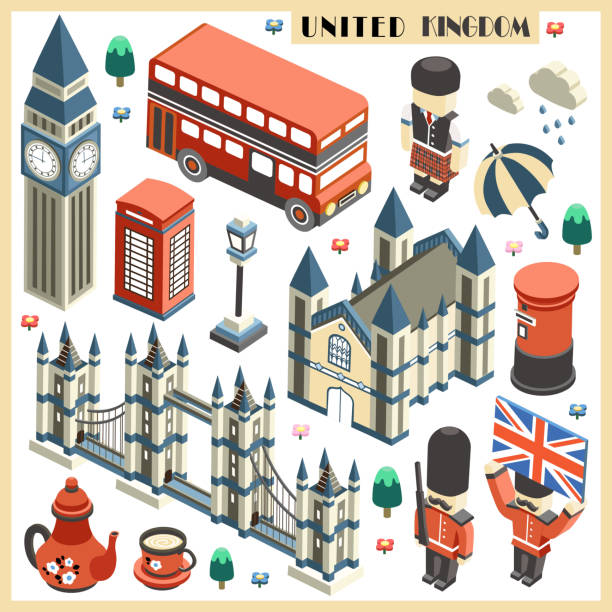 großbritannien-kollektion - big ben isometric london england famous place stock-grafiken, -clipart, -cartoons und -symbole