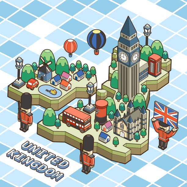 großbritannien reise poster - big ben isometric london england famous place stock-grafiken, -clipart, -cartoons und -symbole