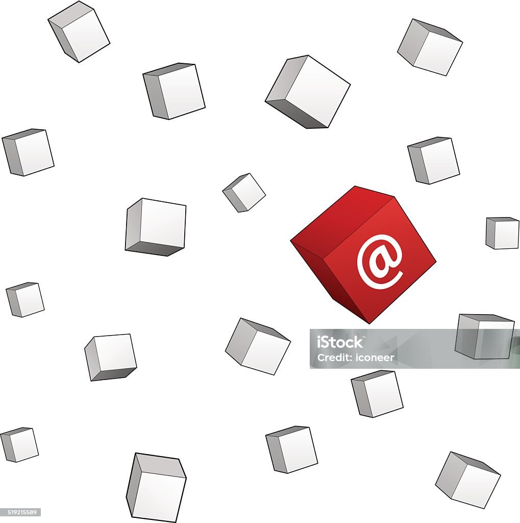 Hintergrund mit Würfel und eine rote Geschenkbox mit at-Zeichen - Lizenzfrei Abgeschiedenheit Vektorgrafik