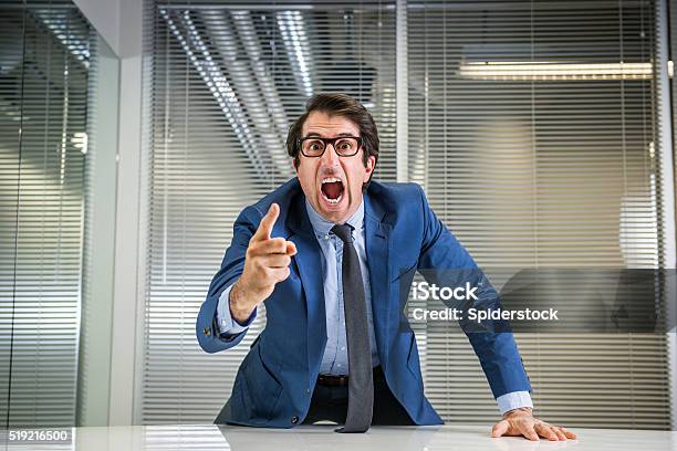 Angry Nerdy Boss Yelling Stock Photo - Download Image Now - Manager, Anger, Foreperson