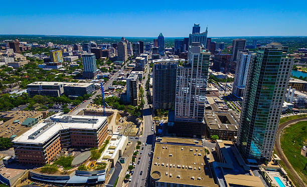 istock Aerial Downtown Austin Texas Colorful Over Skyscrapers 2016 519216722
