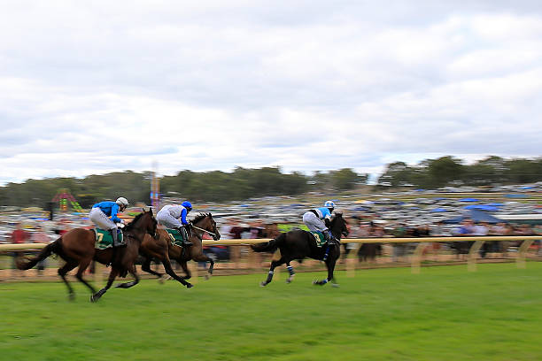 Adelaide, Australia - March, 26, 2016: Arron Lynch riding Spyng on You (NZ) in action during the Thomas Foods International Von Doussa Steeplechase  3250 meters, race 7, round 2, at the Oakbank Racing Carnival Club Easter Carnival near Adelaide Hills, South Australia. The event runs annually over the Easter long weekend, with a multitude of races on the Saturday and again on Monday. The Oakbank Racing Carnival is the largest picnic race in the world. 
