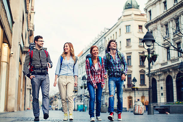 istock Happy Backpackers in the city. 519218353