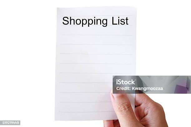 Hand Hold Shopping List Paper Stock Photo - Download Image Now - Adult, Business Finance and Industry, Buying