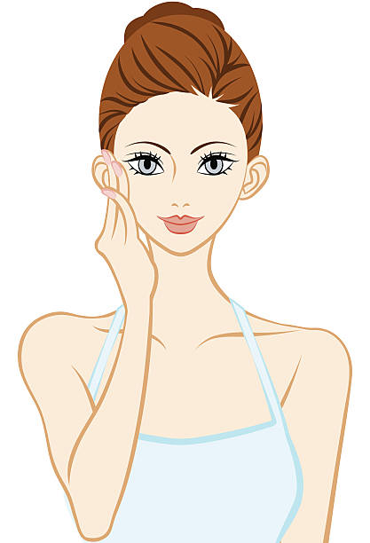 Touching Cheek - Skin care -Stare Skin care woman. white background waist up looking at camera people stock illustrations