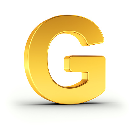 The Letter G as a polished golden object over white background with clipping path for quick and accurate isolation.