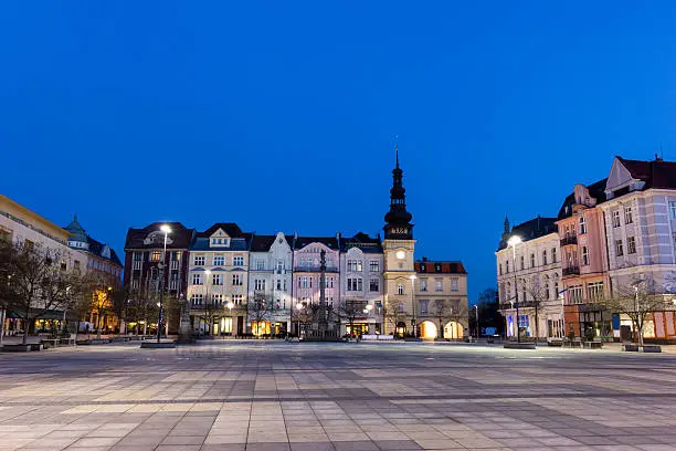 Masaryk Square - central square featuring the historic old city hall building and a Marian plague column