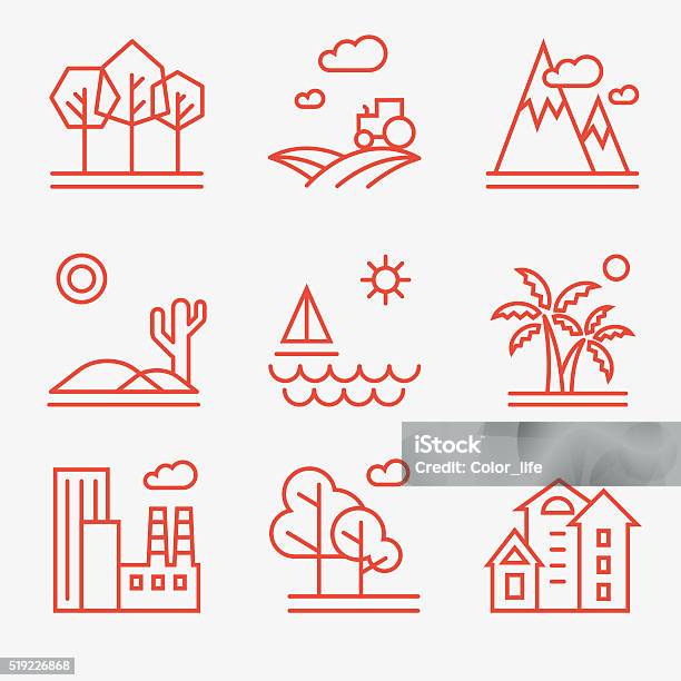 Landschaft Symbole Stock Vektor Art und mehr Bilder von Icon - Icon, Ländliches Motiv, Stadt