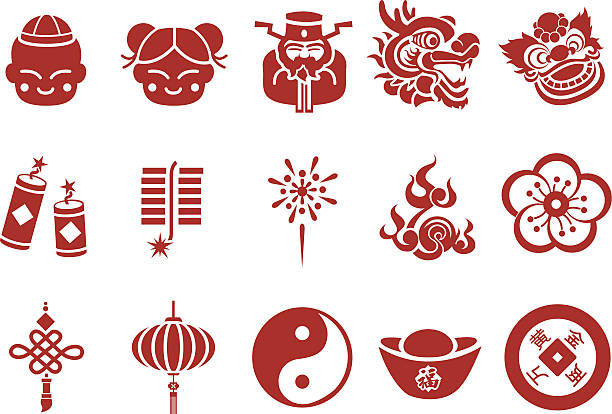 chinesisches neujahr-icons-illustration - dragon chinese dragon china chinese ethnicity stock-grafiken, -clipart, -cartoons und -symbole