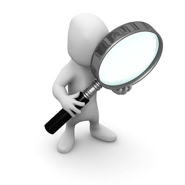 istock 3d Little man looks through a magnifying glass 519248485