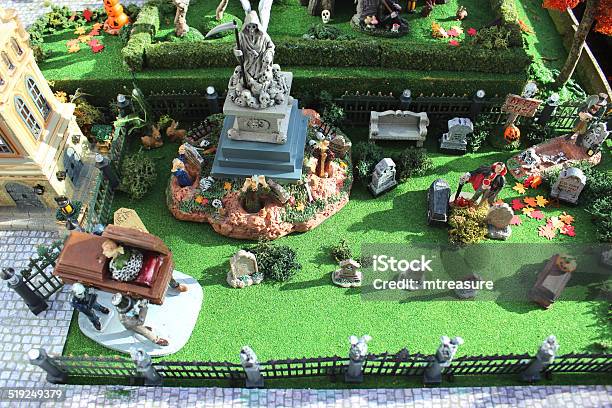 Model Halloween Spookytown Village Miniatures Graveyard Cemetery Graves Zombies Dracula Stock Photo - Download Image Now