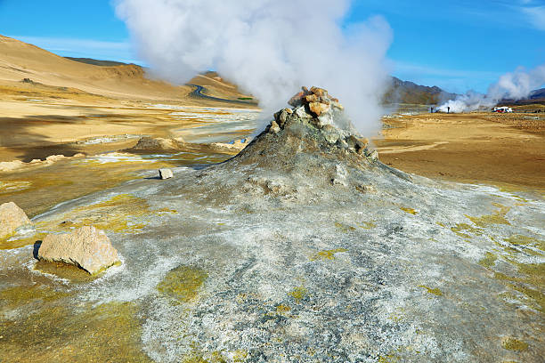 Landscape in the geothermal area Hverir Landscape in the geothermal area Hverir, Iceland. sulphur landscape fumarole heat stock pictures, royalty-free photos & images