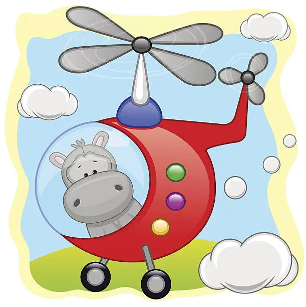 Vector illustration of Hippo in helicopter