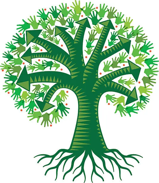 Vector illustration of Handy arrow tree and roots illustration
