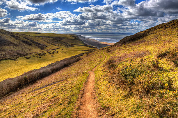 campagne sandymouth côte de cornouailles angleterre royaume-uni par hdr coloré - bude photos et images de collection