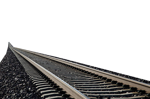 istock Railroad tracks closeup isolated on white 519263452