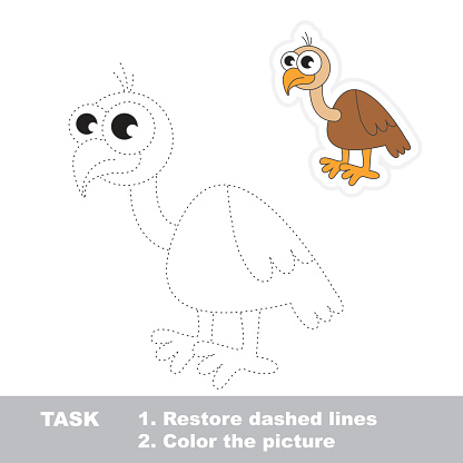 Vulture in vector to be traced. Restore dashed line and color the picture. Trace game for children.
