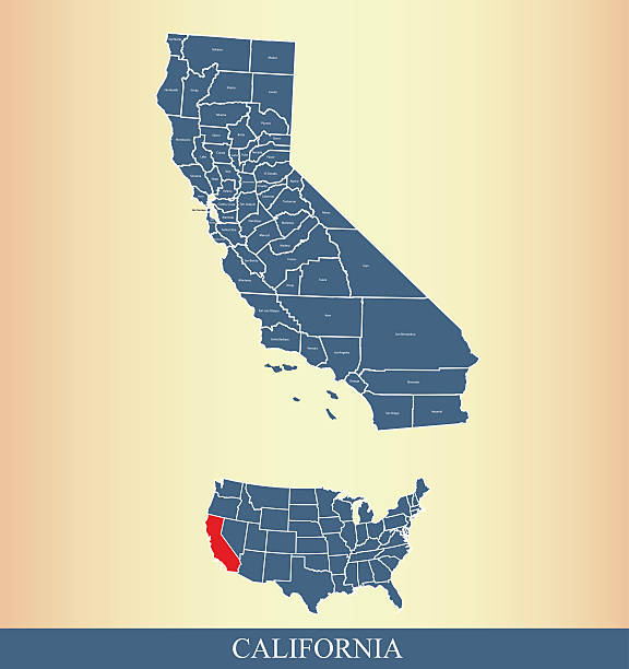 illustrazioni stock, clip art, cartoni animati e icone di tendenza di illustrazione vettoriale del contorno della mappa della contea della california nel design creativo - stanislaus county