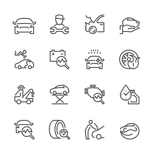 ilustraciones, imágenes clip art, dibujos animados e iconos de stock de plano de iconos de reparación de automático serie - car motor vehicle towing repairing