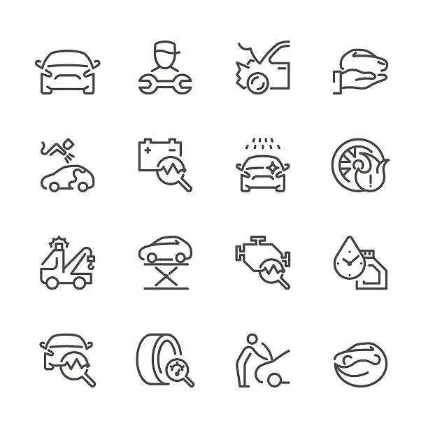 Vector illustration of Flat Line icons - Auto Repair Series