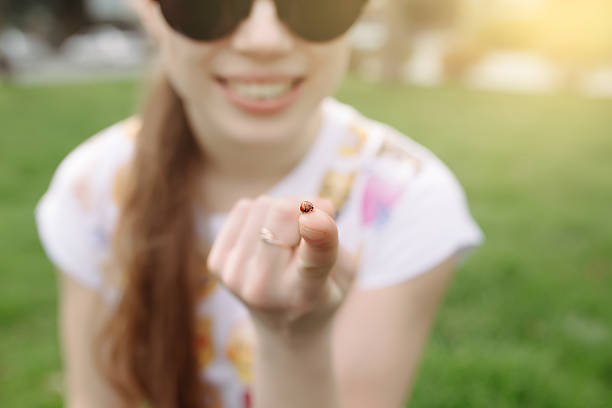 ladybird crawling on the hand of a child