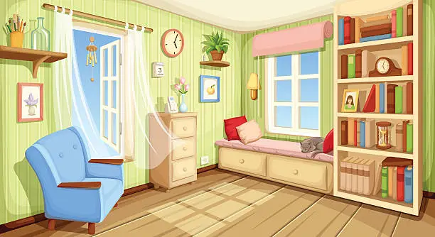 Vector illustration of Cozy room interior. Vector illustration.